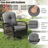3 Piece Patio Swivel Rocker Set with Tempered Glass Side Table and Thick Cushions