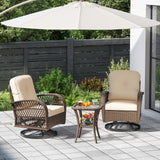3 Piece Patio Swivel Rocker Set with Tempered Glass Side Table and Thick Cushions