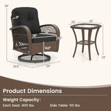 3 Piece Patio Swivel Rocker Set with Tempered Glass Side Table and Thick Cushions