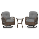 3 Piece Patio Swivel Rocker Set with Tempered Glass Side Table and Thick Cushions