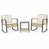 3-Piece Rattan Wicker Patio Conversation Set for Porch Balcony Garden Backyard-White