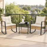 3-Piece Rattan Wicker Patio Conversation Set for Porch Balcony Garden Backyard-White