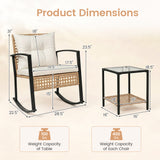 3-Piece Rattan Wicker Patio Conversation Set for Porch Balcony Garden Backyard-White