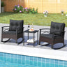 3 Piece Rocking Bistro Set PE Rattan Rocker Chairs with Acacia Wood Top Table