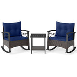 3 Piece Rocking Bistro Set PE Rattan Rocker Chairs with Acacia Wood Top Table
