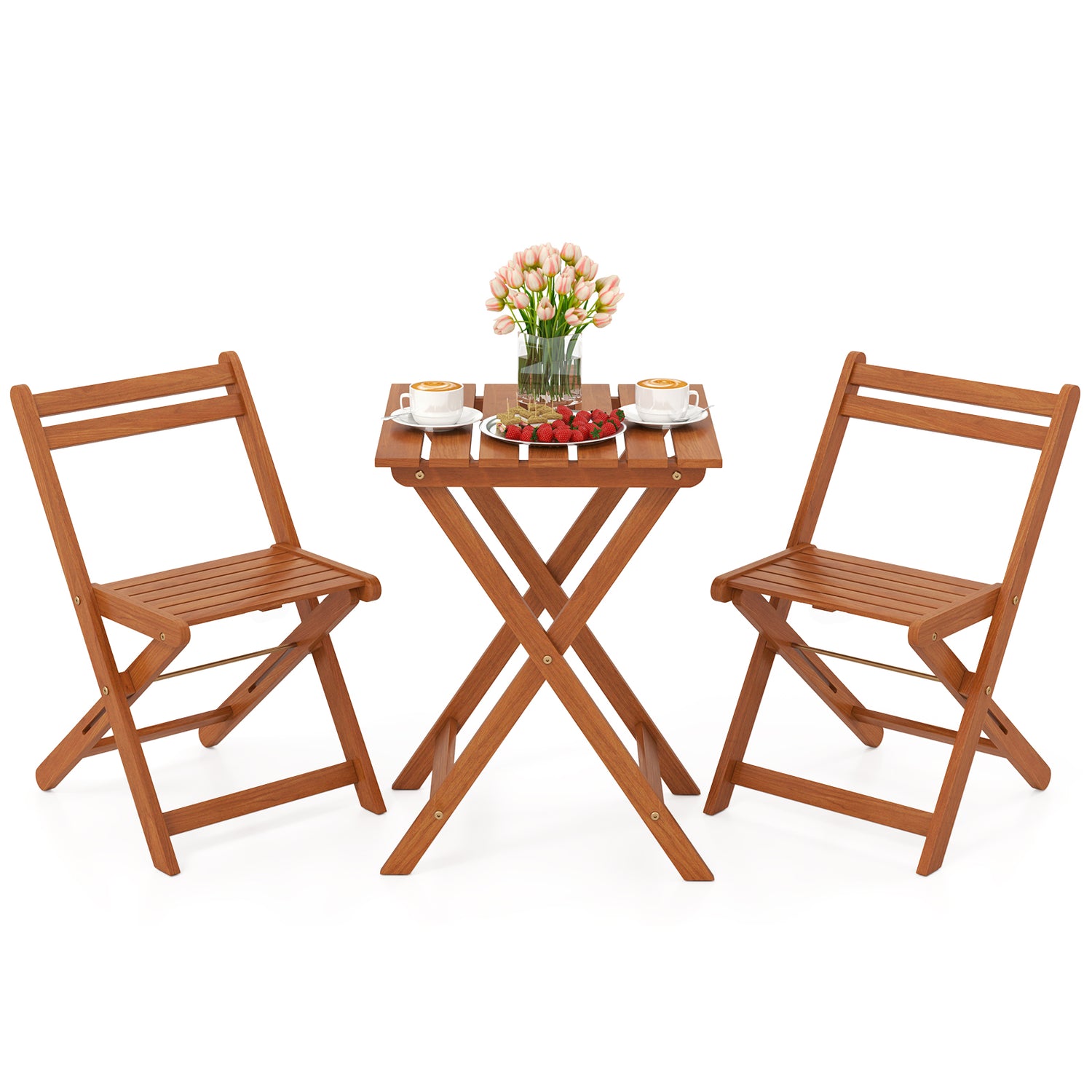 3 Piece Solid Wood Furniture Set with 2 Folding Chairs