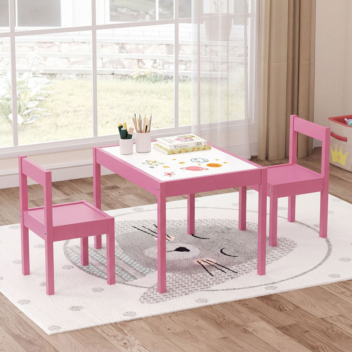 3-Piece Toddler Activity Table Set with Solid Rubber Wood Frame