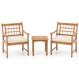3 Piece Wood Patio Furniture Set with Seat Cushions and Acacia Wood Frame
