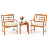 3 Piece Wood Patio Furniture Set with Seat Cushions and Acacia Wood Frame
