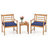 3 Piece Wood Patio Furniture Set with Seat Cushions and Acacia Wood Frame