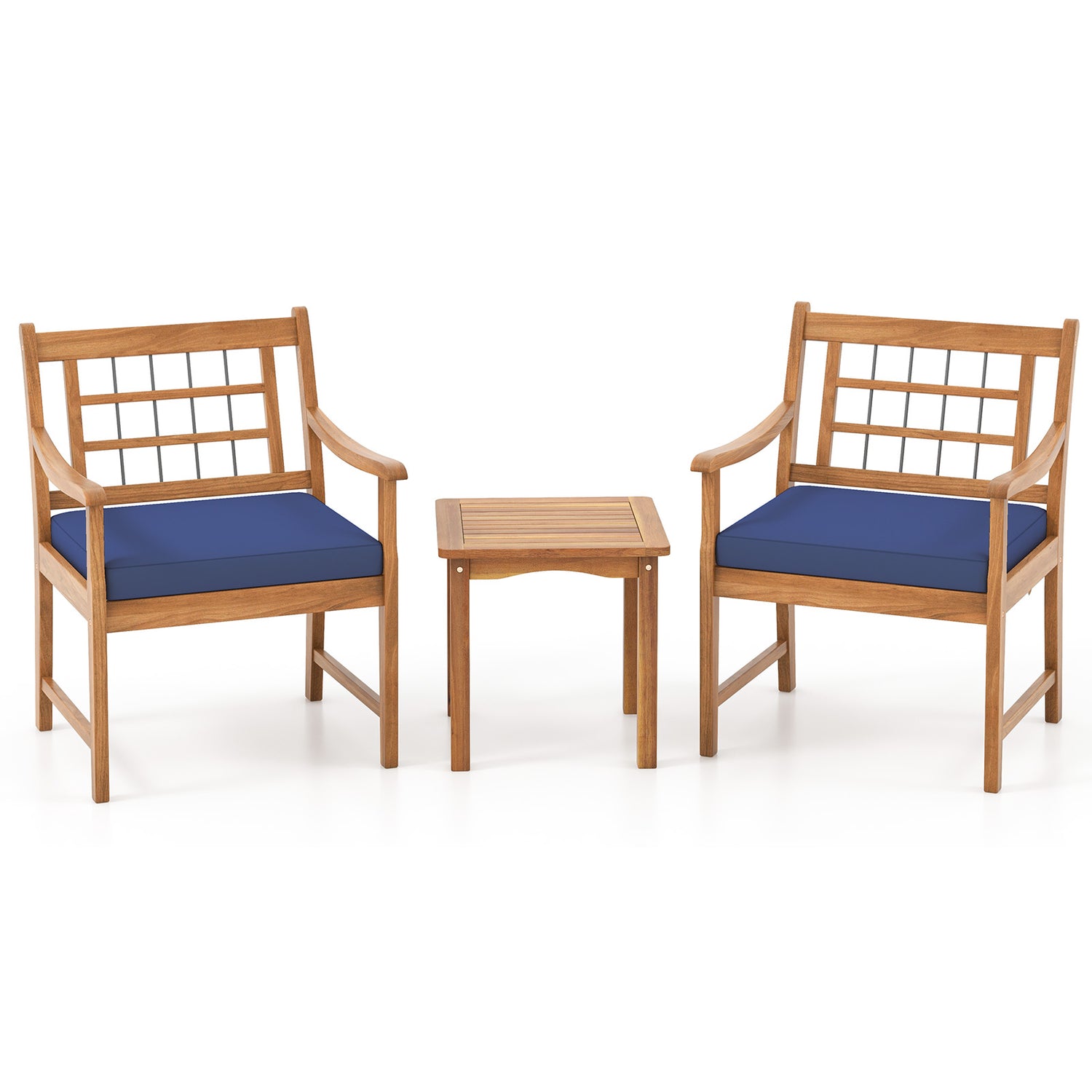 3 Piece Wood Patio Furniture Set with Seat Cushions and Acacia Wood Frame