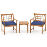 3 Piece Wood Patio Furniture Set with Seat Cushions and Acacia Wood Frame