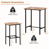 3 Pieces Acacia Wood Patio Bar Set Rectangular Table with Metal Frame