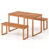 3 Pieces Acacia Wood Picnic Set with Outdoor Dining Table and 2 Benches for 4 People
