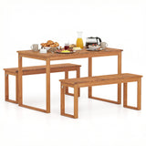3 Pieces Acacia Wood Picnic Set with Outdoor Dining Table and 2 Benches for 4 People