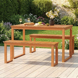 3 Pieces Acacia Wood Picnic Set with Outdoor Dining Table and 2 Benches for 4 People