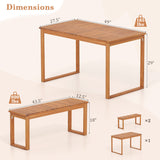 3 Pieces Acacia Wood Picnic Set with Outdoor Dining Table and 2 Benches for 4 People