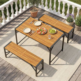 Set of 1 Acacia Wood Outdoor Bench 47.5" with Slatted Seat for Backyard