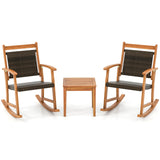 3 Pieces Acacia Wood Patio Rocking Chair Set with Side Table