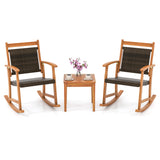 3 Pieces Acacia Wood Patio Rocking Chair Set with Side Table