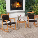 3 Pieces Acacia Wood Patio Rocking Chair Set with Side Table