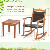 3 Pieces Acacia Wood Patio Rocking Chair Set with Side Table
