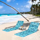 3 Pieces Beach Lounge Chair Mat Set 2 Adjustable Lounge Chairs with Table Stripe