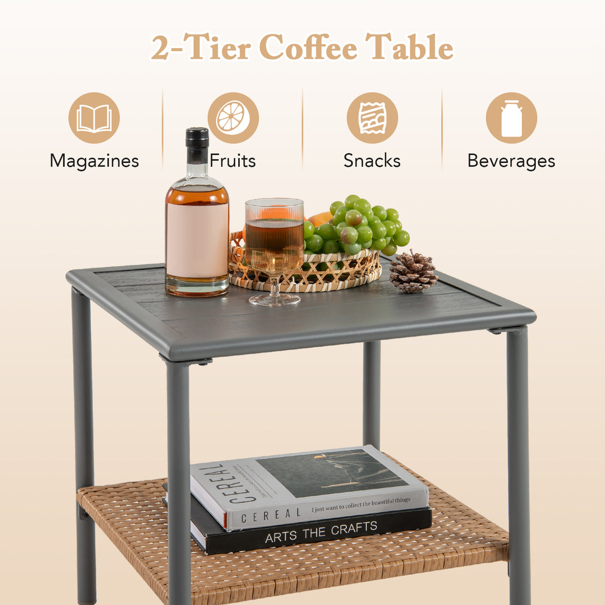 3 Pieces Corner Patio Furniture with Small Coffee Table-Beige