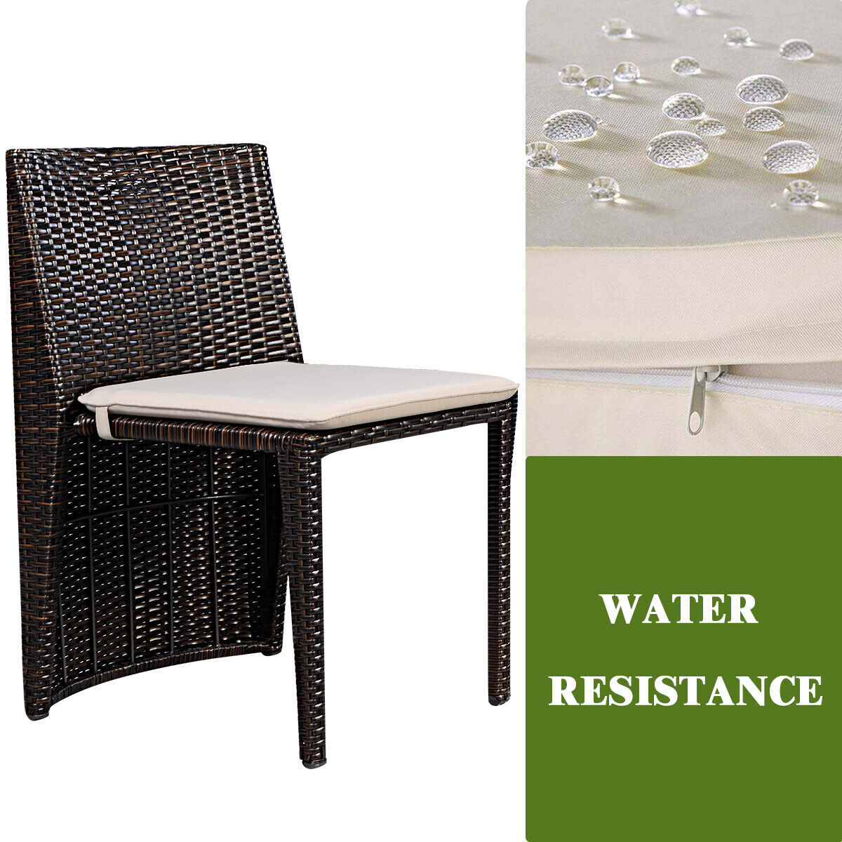 3 Pieces Cushioned Wicker Patio Bistro Set with No Assembly Needed