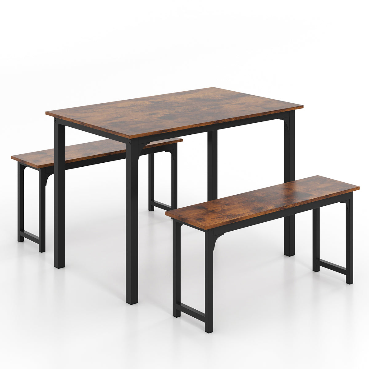 3 Pieces Farmhouse Dining Table Set with Space-Saving Design-Rustic Brown