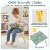 3 Pieces Kids Table and Chairs Set with Animal Patterns for Aged 3-6 Years Old