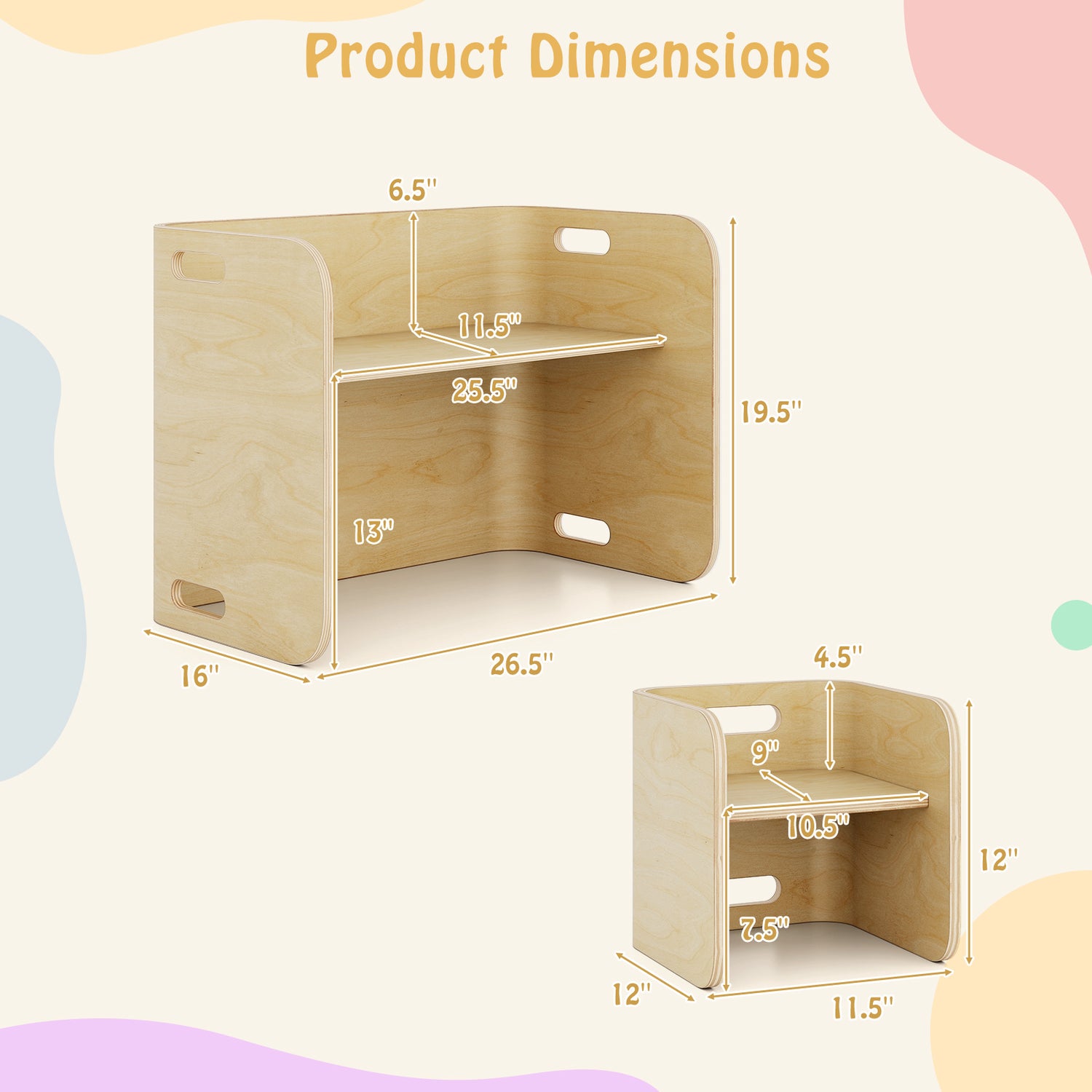 3 Pieces Kids Wooden Table and Chair Set