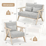 3 Pieces Living Room Furniture Set with Rubber Wood Frame