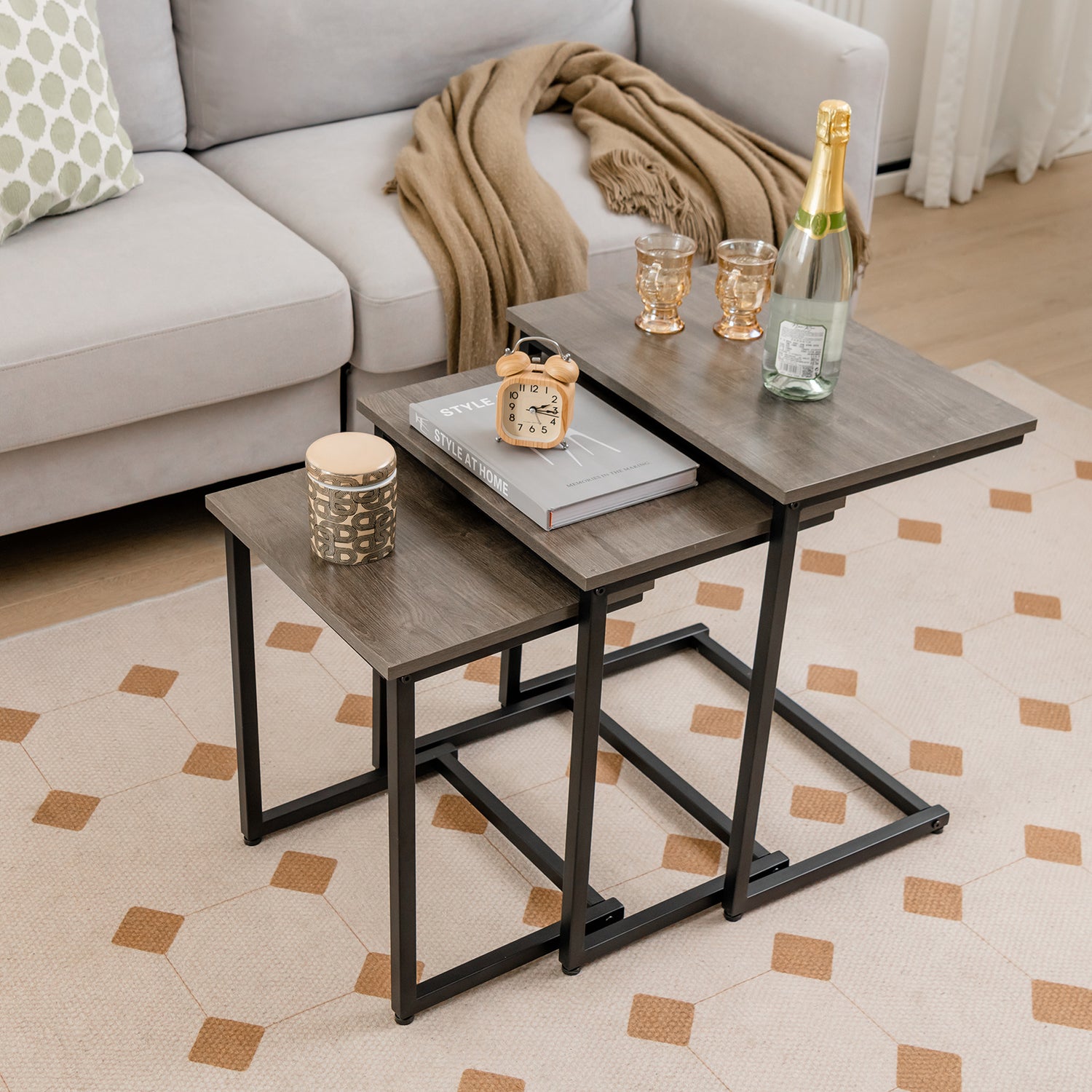 3 Pieces Multifunctional Coffee End Table Set