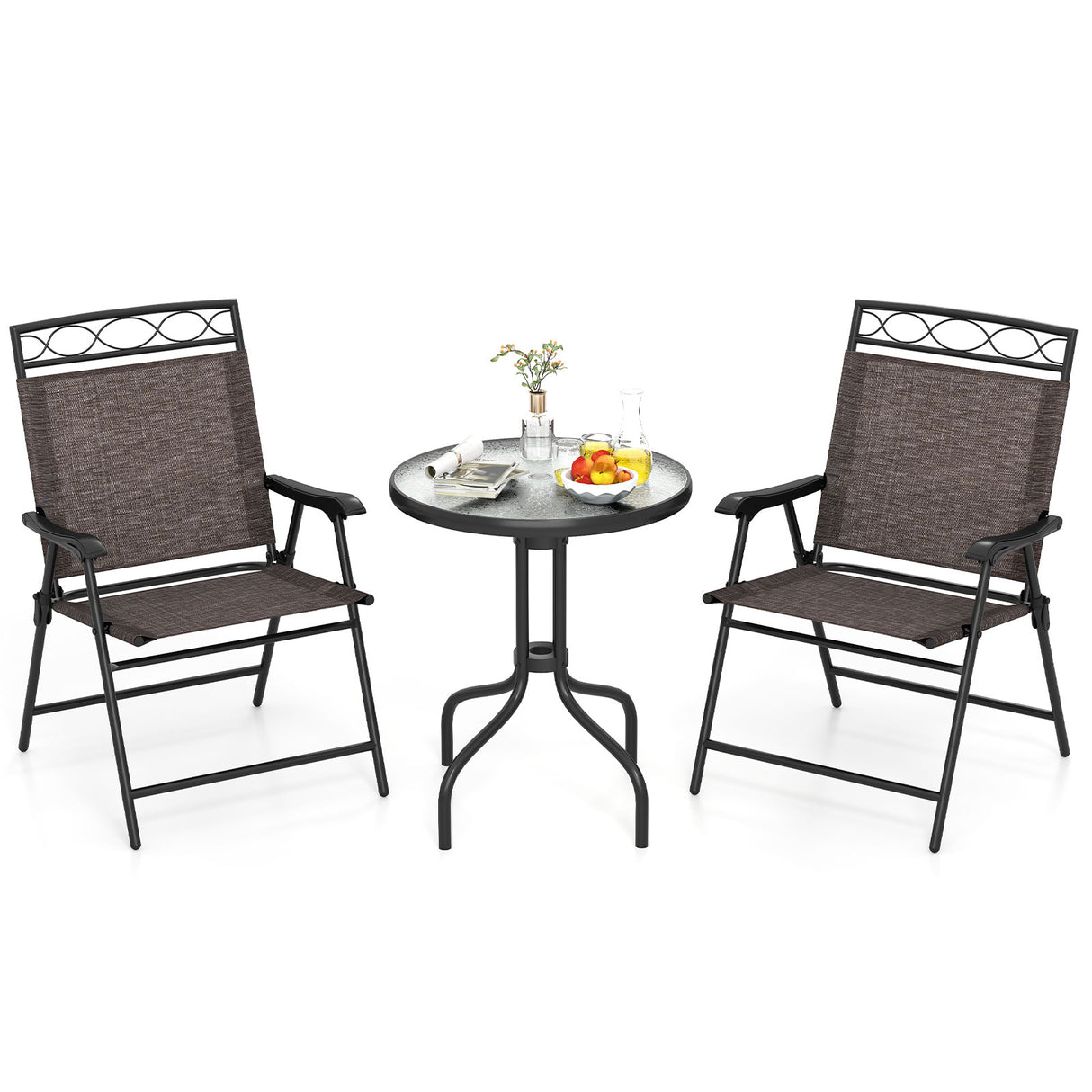 3 Pieces Outdoor Bistro Dining Furniture Set with Umbrella Hole