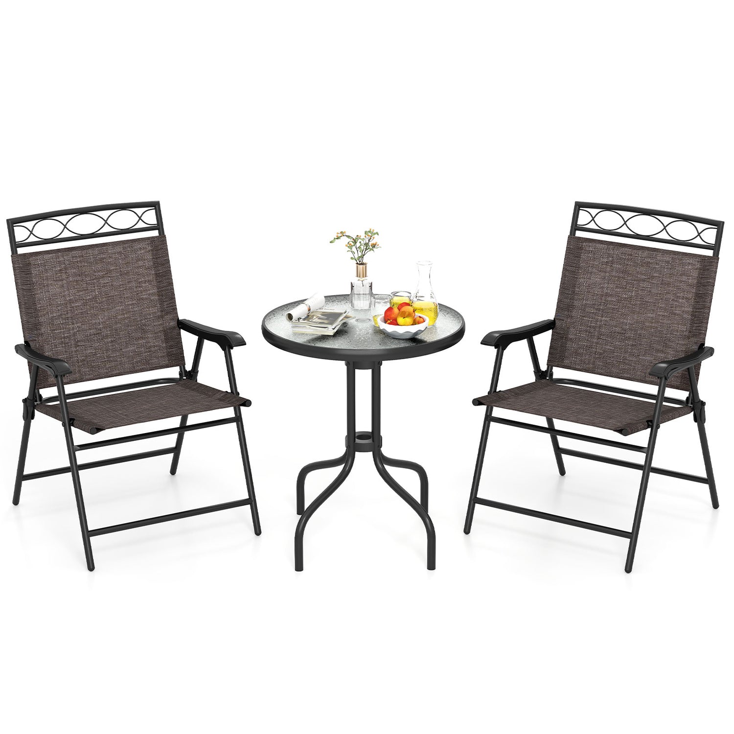 3 Pieces Outdoor Bistro Dining Furniture Set with Umbrella Hole
