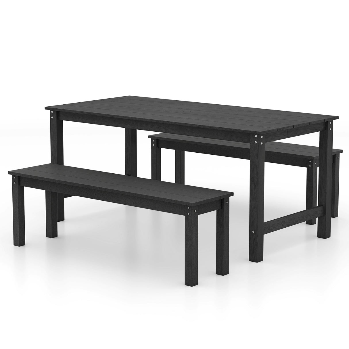 3 Pieces Outdoor Dining Table Set with 2 Benches