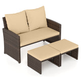 3 Pieces Outdoor Patio PE Wicker Furniture Set with Cushions