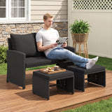 3 Pieces Outdoor Patio PE Wicker Furniture Set with Cushions