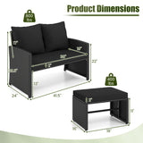 3 Pieces Outdoor Patio PE Wicker Furniture Set with Cushions