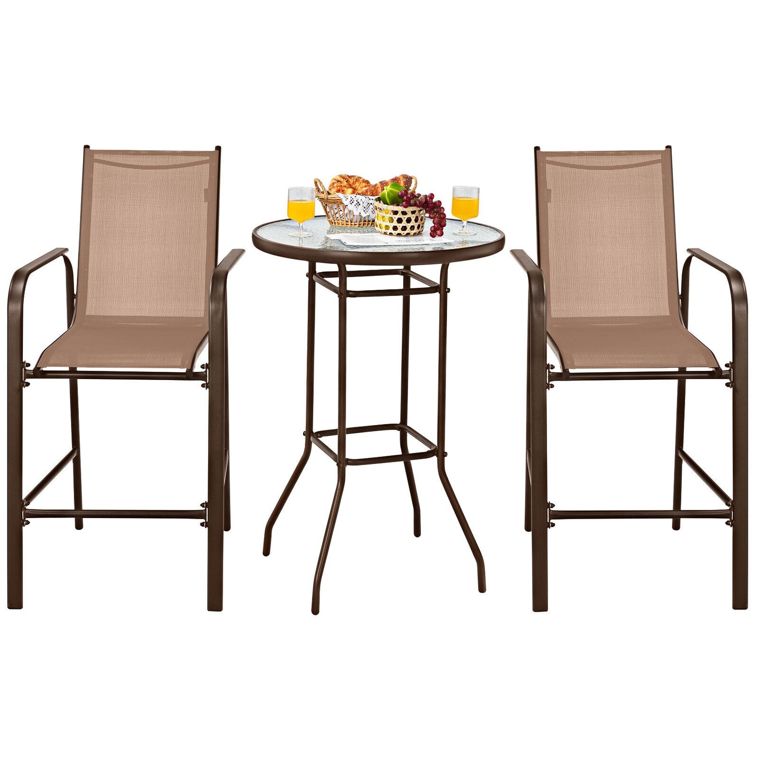 3 Pieces Outdoor Patio Bar Table Stool Set