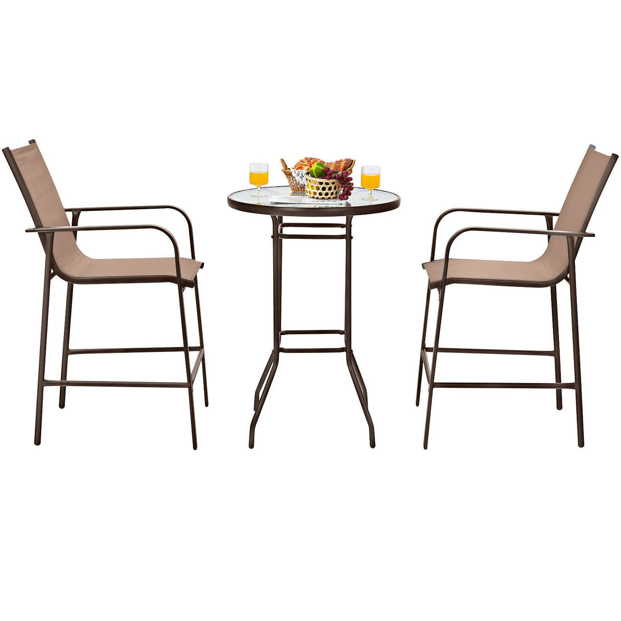 3 Pieces Outdoor Patio Bar Table Stool Set