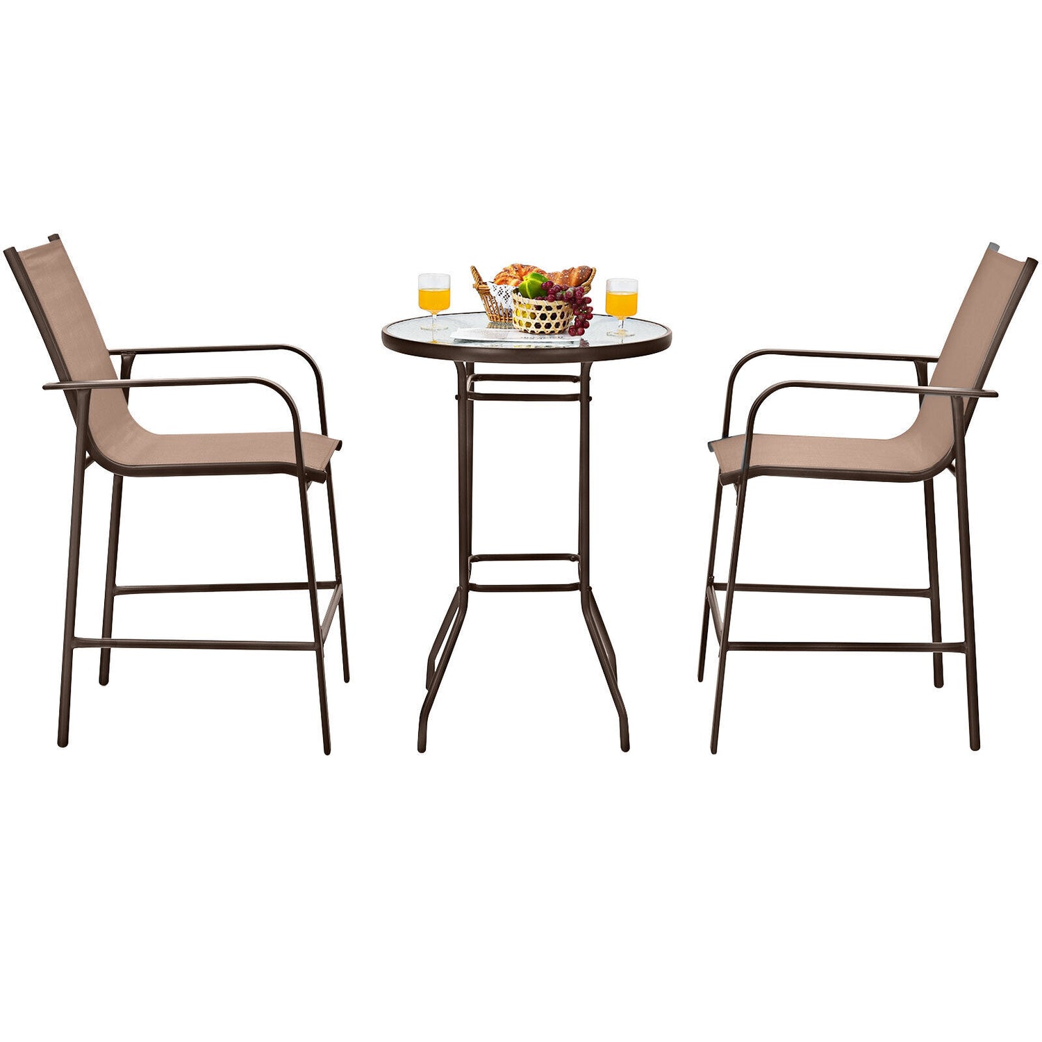 3 Pieces Outdoor Patio Bar Table Stool Set