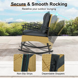 3 Pieces Outdoor Rattan Rocking Chairs Set with  2-Tier Side Table for Garden Backyard