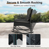 3 Pieces Outdoor Rattan Rocking Chairs Set with  2-Tier Side Table for Garden Backyard