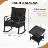 3 Pieces Outdoor Rattan Rocking Chairs Set with  2-Tier Side Table for Garden Backyard
