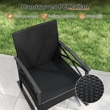 3 Pieces Outdoor Rattan Rocking Chairs Set with  2-Tier Side Table for Garden Backyard