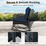 3 Pieces Outdoor Rattan Rocking Chairs Set with  2-Tier Side Table for Garden Backyard