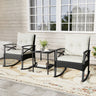3 Pieces Outdoor Rattan Rocking Chairs Set with  2-Tier Side Table for Garden Backyard