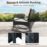 3 Pieces Outdoor Rattan Rocking Chairs Set with  2-Tier Side Table for Garden Backyard